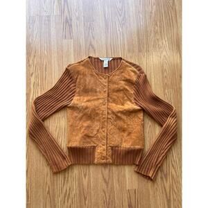 Y2K Ribbed Sweater w/ Leather Button Up